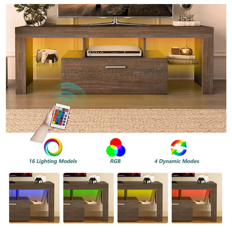 Mobile TV moderno da 51" con anta contenitore e ripiani aperti, con LED