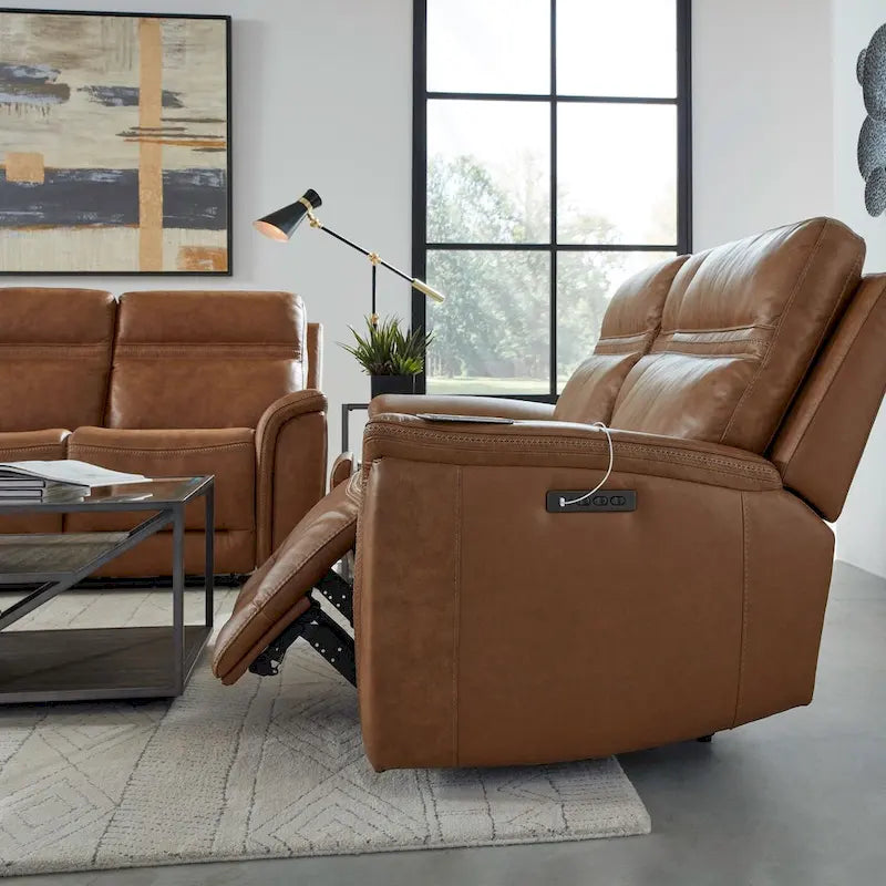 Leather Dual Power Reclining Loveseat with Console