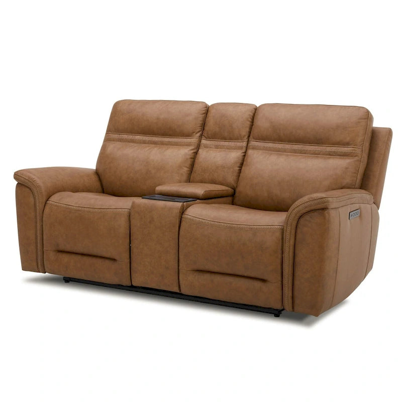 Leather Dual Power Reclining Loveseat with Console