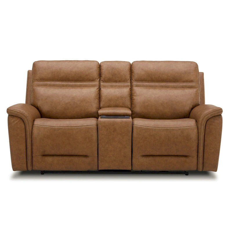 Leather Dual Power Reclining Loveseat with Console