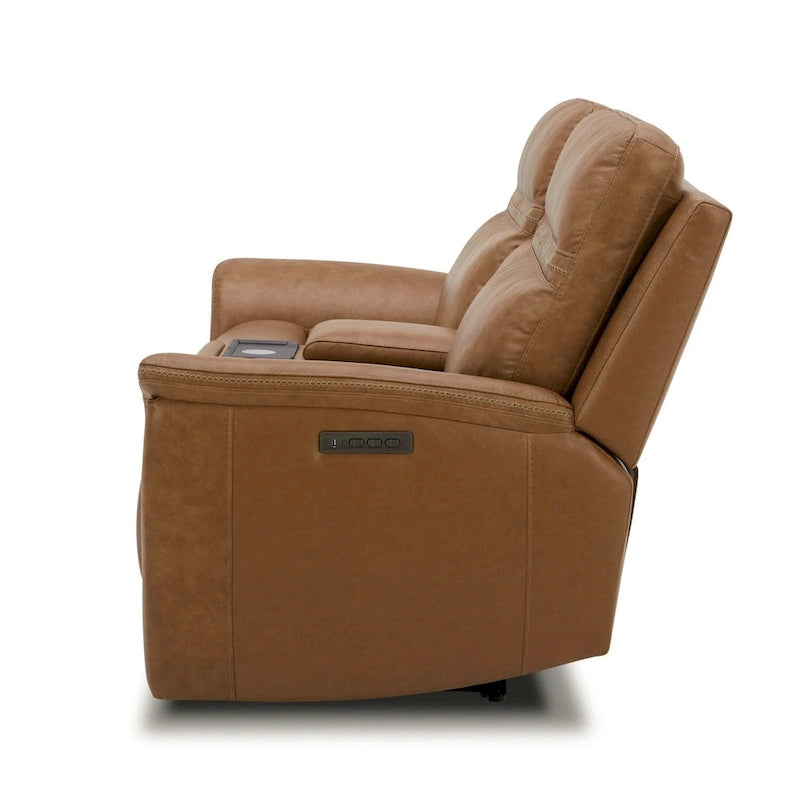 Leather Dual Power Reclining Loveseat with Console