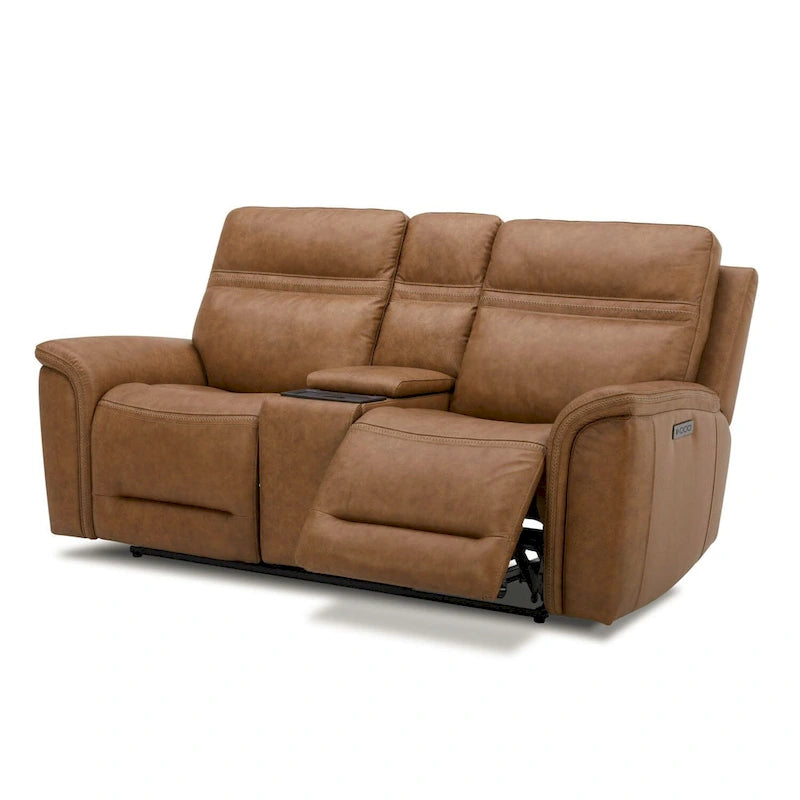 Leather Dual Power Reclining Loveseat with Console