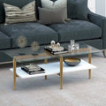 Table basse glamour mi-siècle, structure dorée et plateau en verre