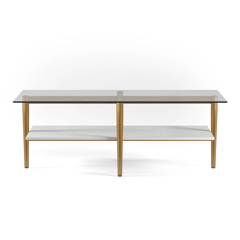 Mid-Century Glam Coffee Table, Gold Frame & Glass Top