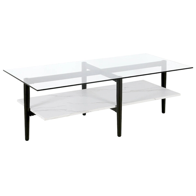 Table basse glamour mi-siècle, structure dorée et plateau en verre