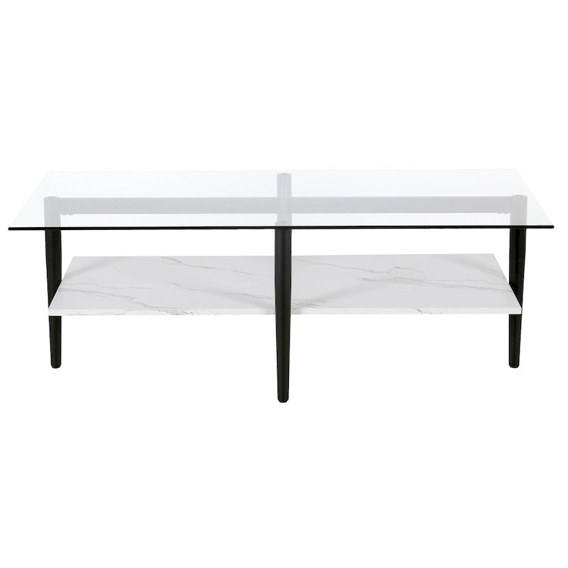 Table basse glamour mi-siècle, structure dorée et plateau en verre
