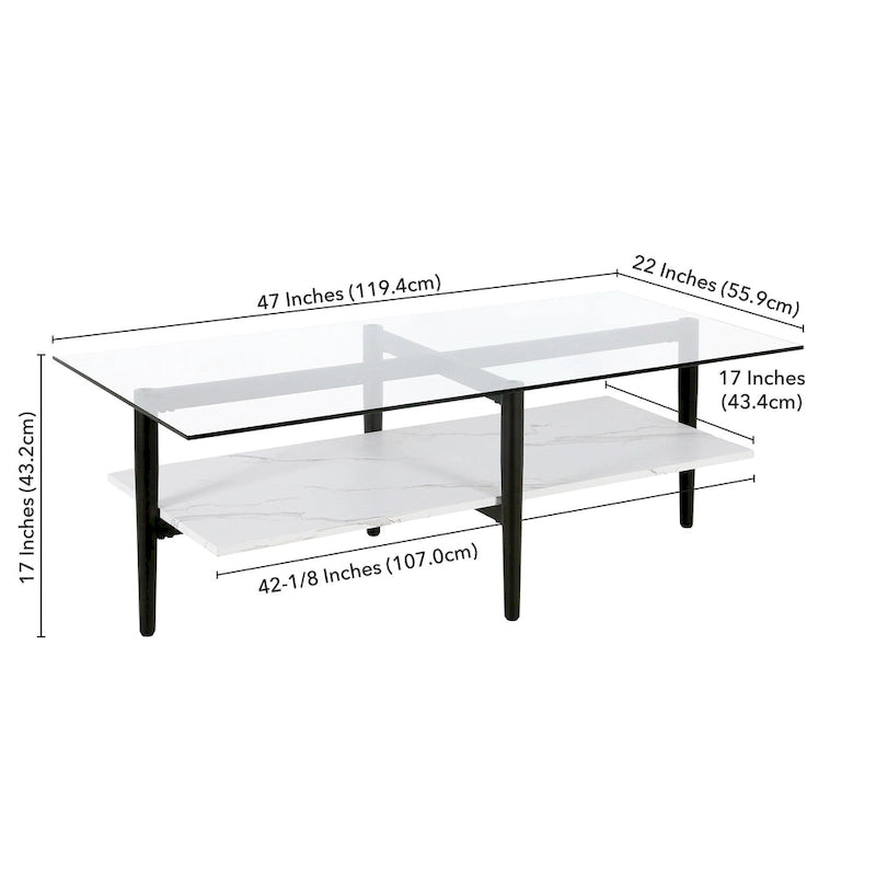 Table basse glamour mi-siècle, structure dorée et plateau en verre