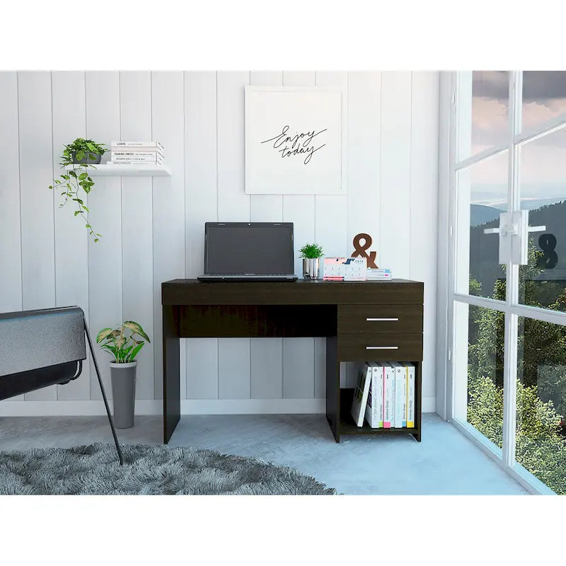 Writing Computer Desk with Two Drawers and Open Shelf