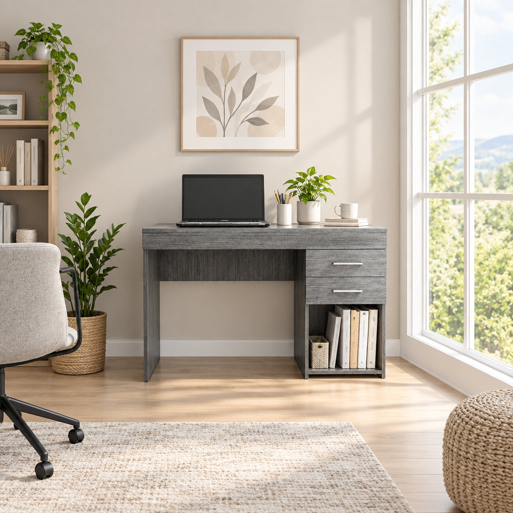 FM Furniture Austin Writing Computer Desk with Two Drawers and One Cabinet