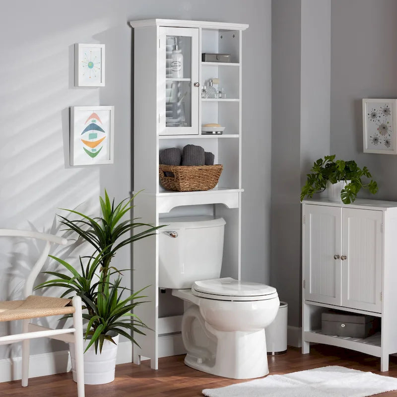 Mobile contenitore bianco da bagno sopra il WC in legno