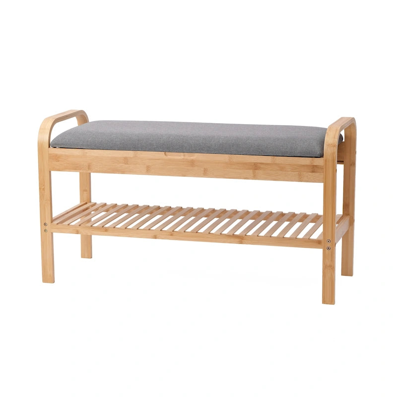 Natural Bamboo Shoe Bench with Padded Cushion