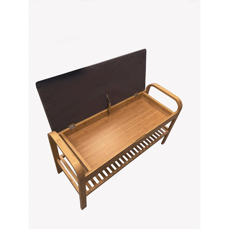 Natural Bamboo Shoe Bench with Padded Cushion