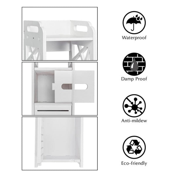 4-Tier Bathroom Standing Shelf with 2 Doors