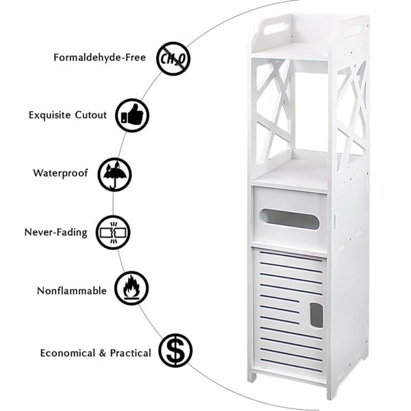4-Tier Bathroom Standing Shelf with 2 Doors