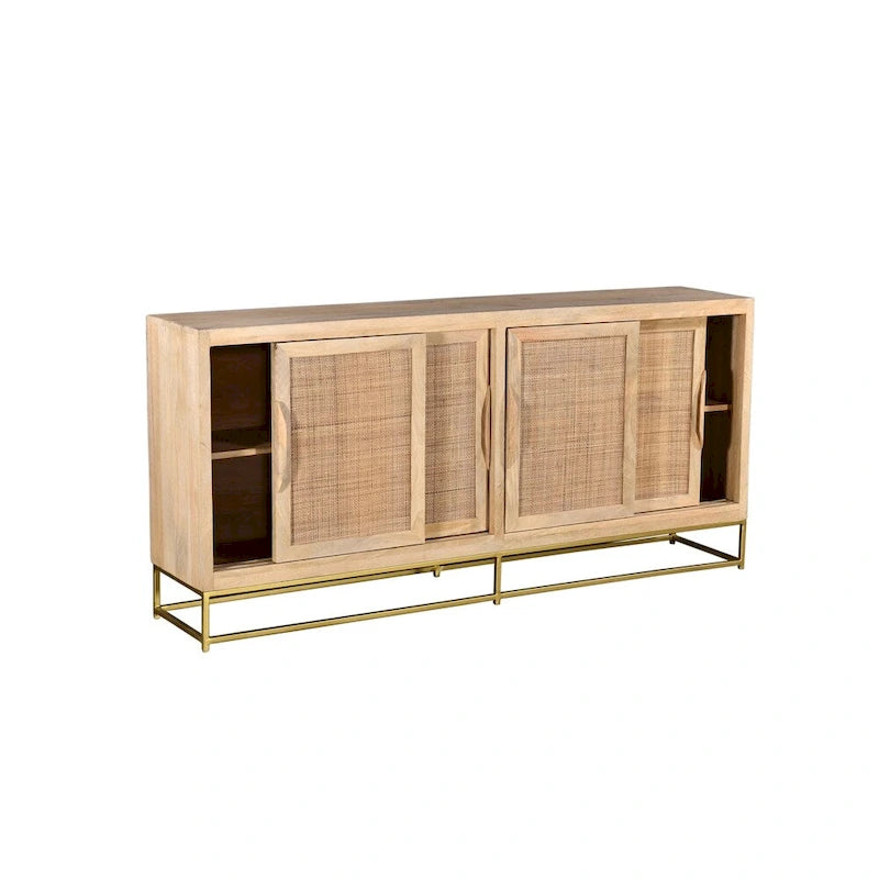 Dressoir van natuurlijk riet met 4 schuifdeuren