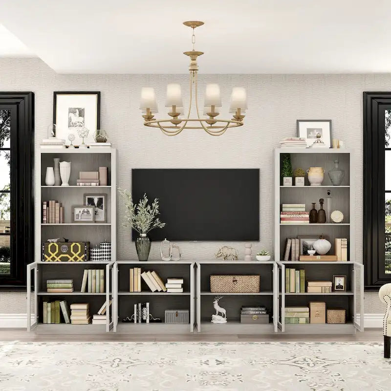 126" Entertainment Center with 8 Glass Doors and 7 Shelves