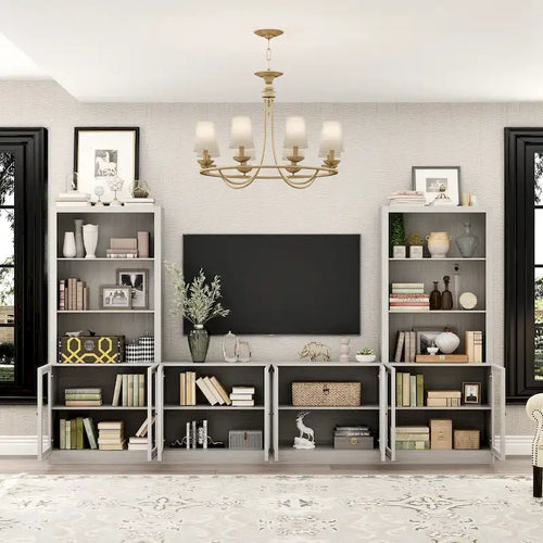 126" Entertainment Center with 8 Glass Doors and 7 Shelves