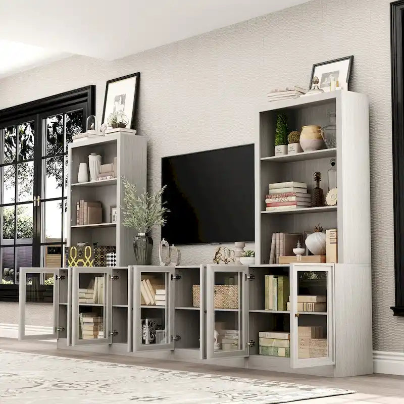 126" Entertainment Center with 8 Glass Doors and 7 Shelves