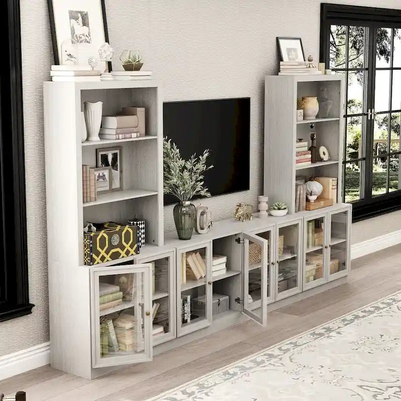 126" Entertainment Center with 8 Glass Doors and 7 Shelves