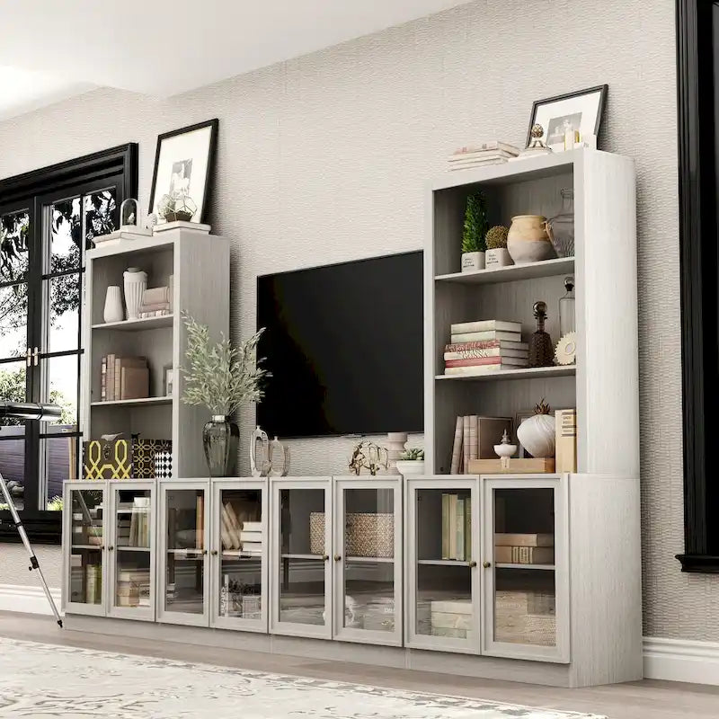 126" Entertainment Center with 8 Glass Doors and 7 Shelves