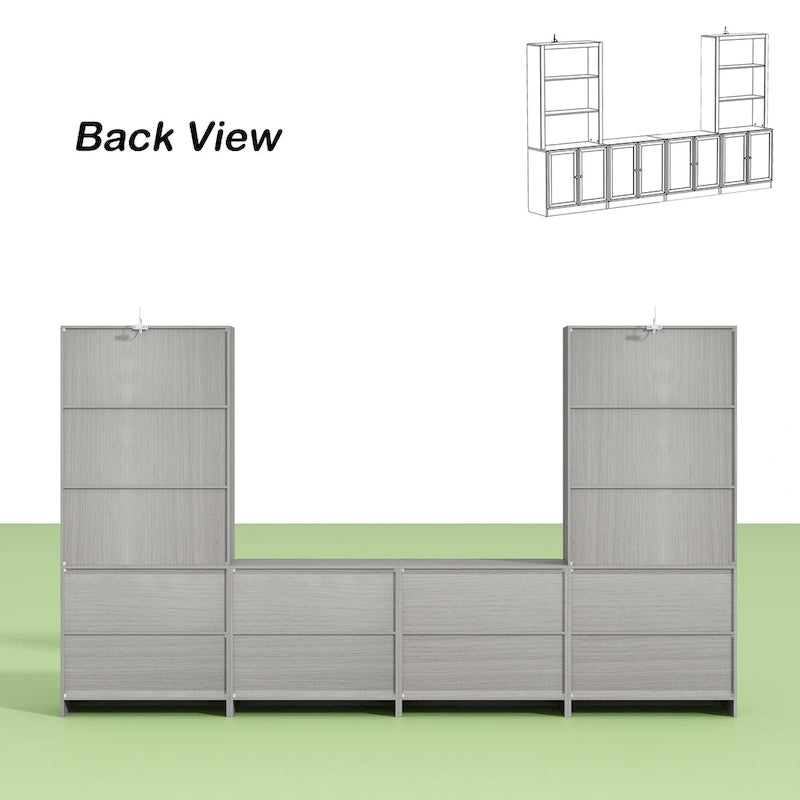 126" Entertainment Center with 8 Glass Doors and 7 Shelves