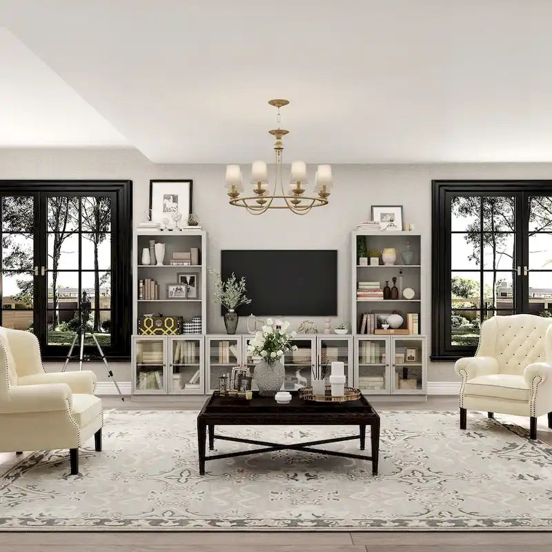 126" Entertainment Center with 8 Glass Doors and 7 Shelves