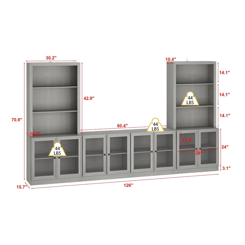 126" Entertainment Center with 8 Glass Doors and 7 Shelves