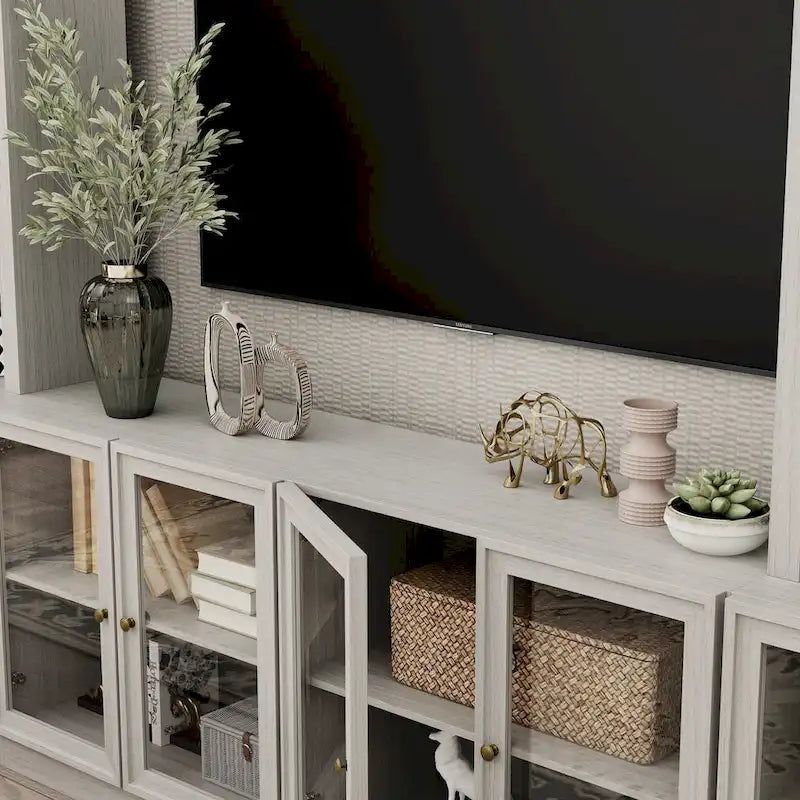 126" Entertainment Center with 8 Glass Doors and 7 Shelves