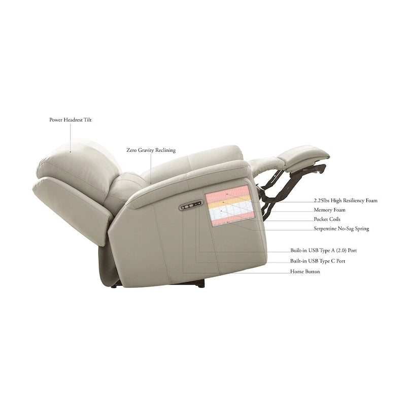 Zero Gravity Power Recliner with Power Headrest, Top Grain Leather