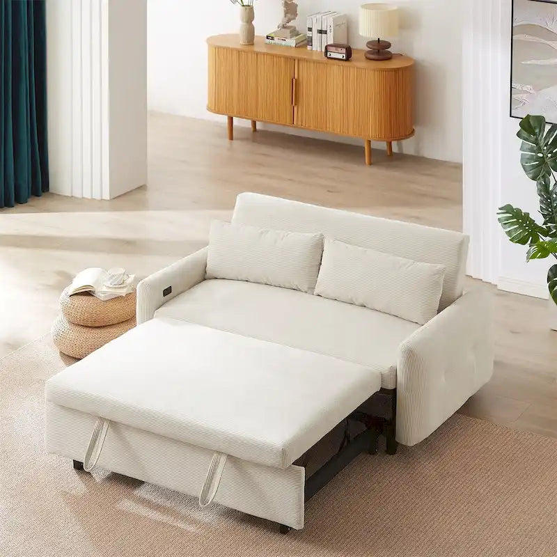 Convertible Pull-out Sofa Bed with USB Ports and Adjustable Backrest