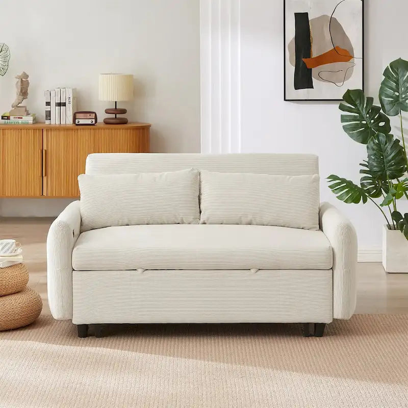 Convertible Pull-out Sofa Bed with USB Ports and Adjustable Backrest