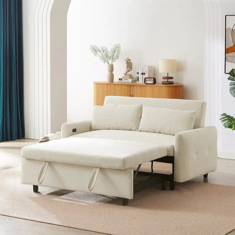 Convertible Pull-out Sofa Bed with USB Ports and Adjustable Backrest