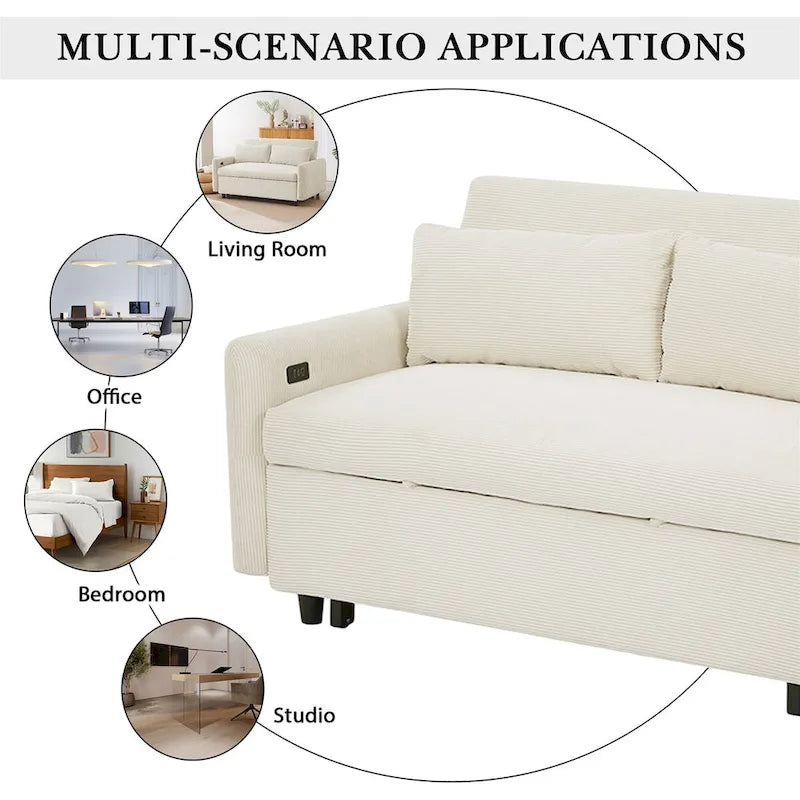 Convertible Pull-out Sofa Bed with USB Ports and Adjustable Backrest