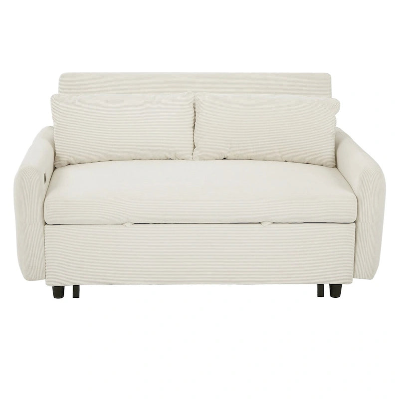 Convertible Pull-out Sofa Bed with USB Ports and Adjustable Backrest