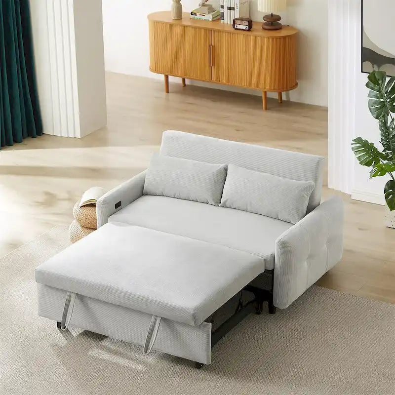 Convertible Pull-out Sofa Bed with USB Ports and Adjustable Backrest