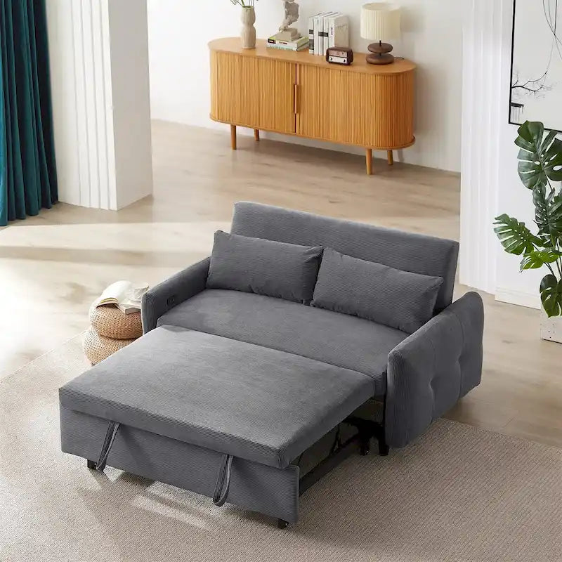 Convertible Pull-out Sofa Bed with USB Ports and Adjustable Backrest