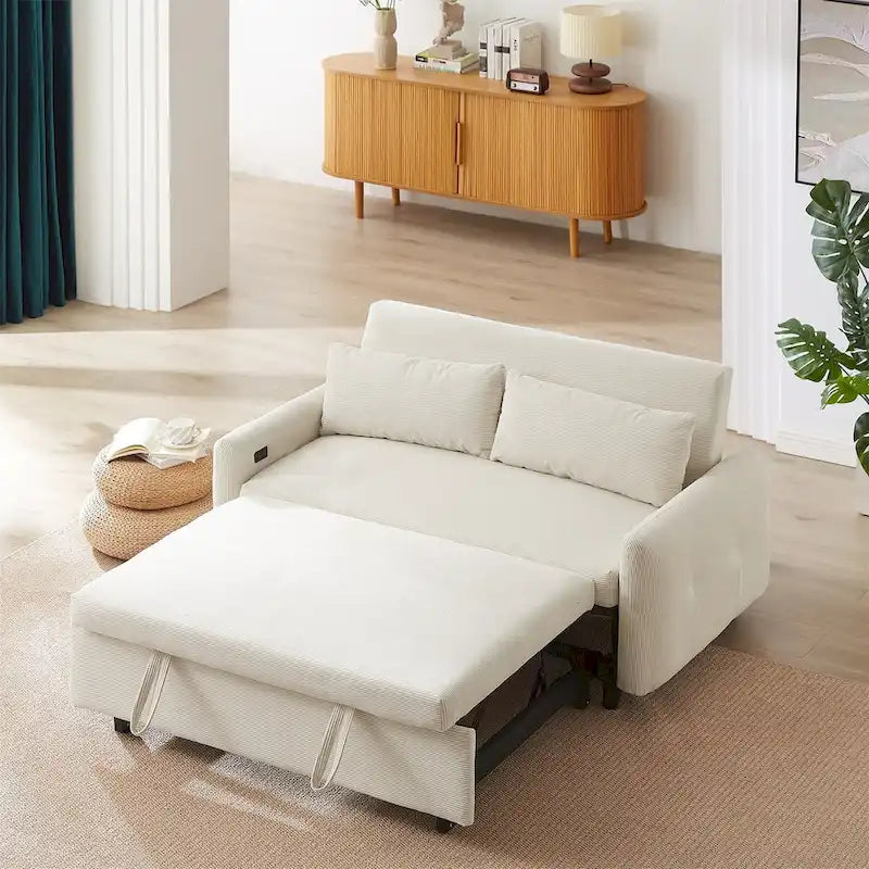 Convertible Pull-out Sofa Bed with USB Ports and Adjustable Backrest