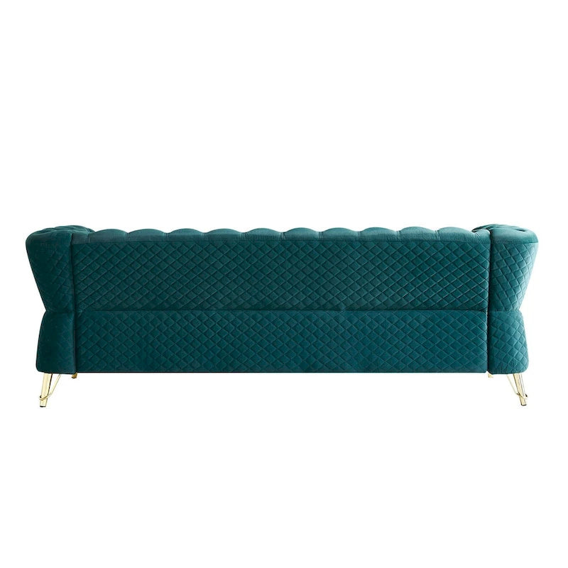 Aksamitna sofa pikowana w stylu mid-century, 87.4"