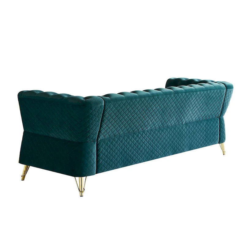 Aksamitna sofa pikowana w stylu mid-century, 87.4"
