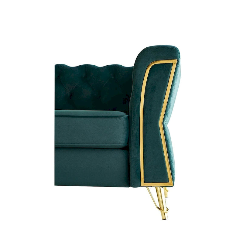 Aksamitna sofa pikowana w stylu mid-century, 87.4"