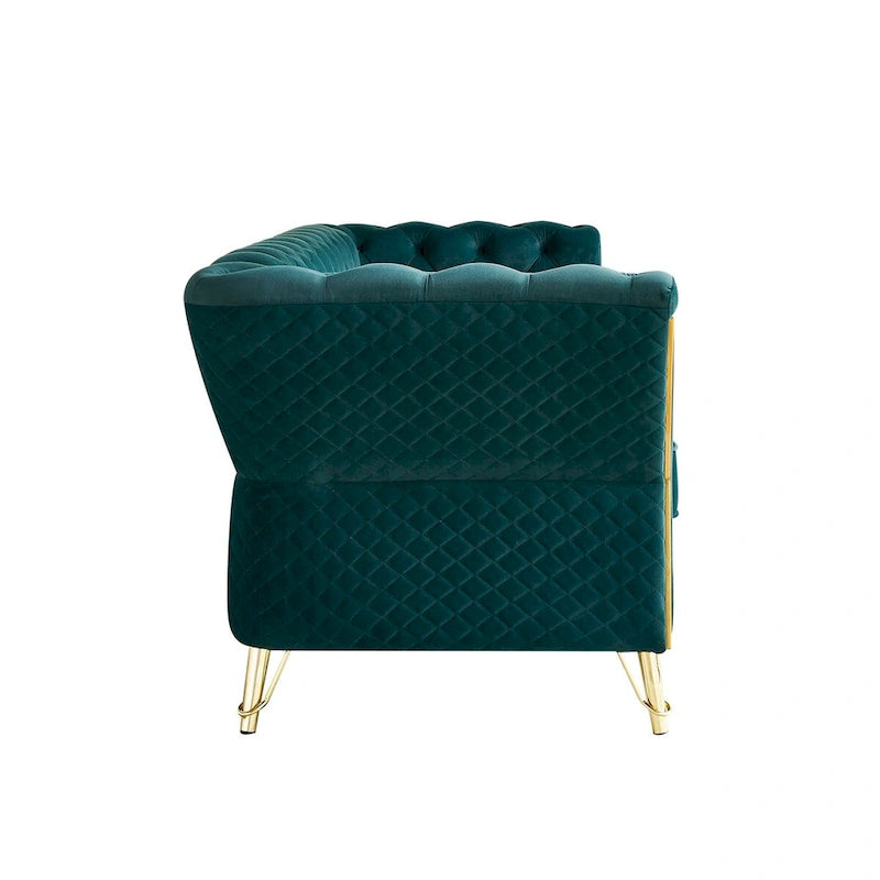Aksamitna sofa pikowana w stylu mid-century, 87.4"