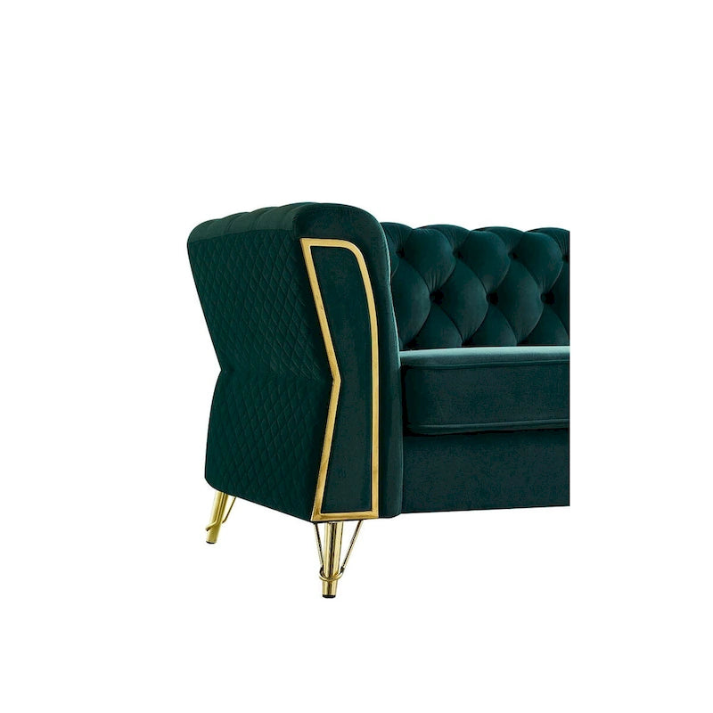 Aksamitna sofa pikowana w stylu mid-century, 87.4"