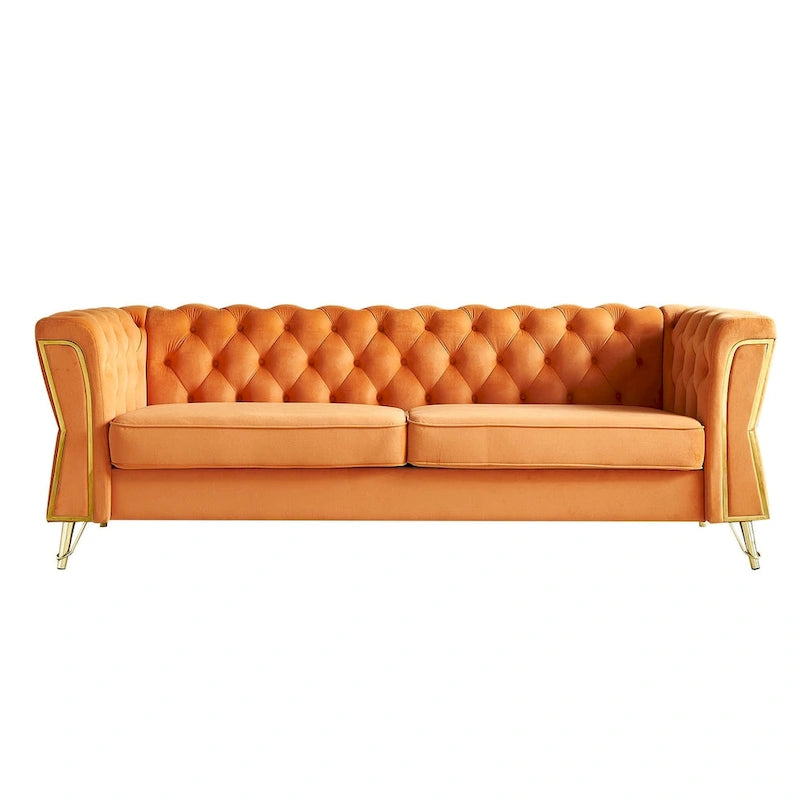 Aksamitna sofa pikowana w stylu mid-century, 87.4"