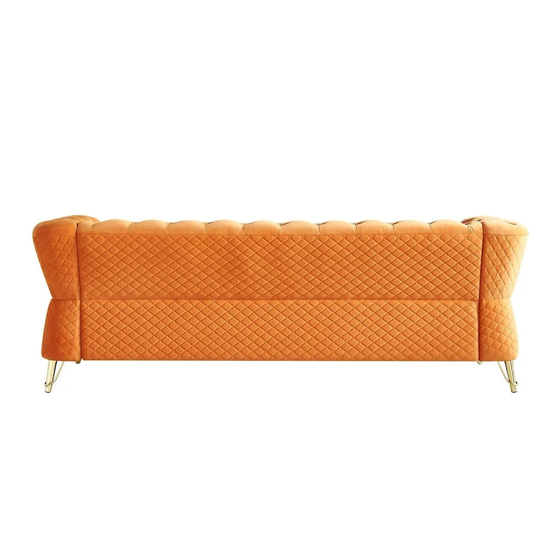 Aksamitna sofa pikowana w stylu mid-century, 87.4"