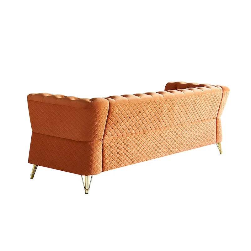 Aksamitna sofa pikowana w stylu mid-century, 87.4"