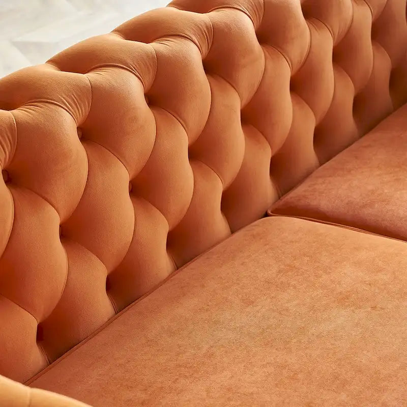 Aksamitna sofa pikowana w stylu mid-century, 87.4"