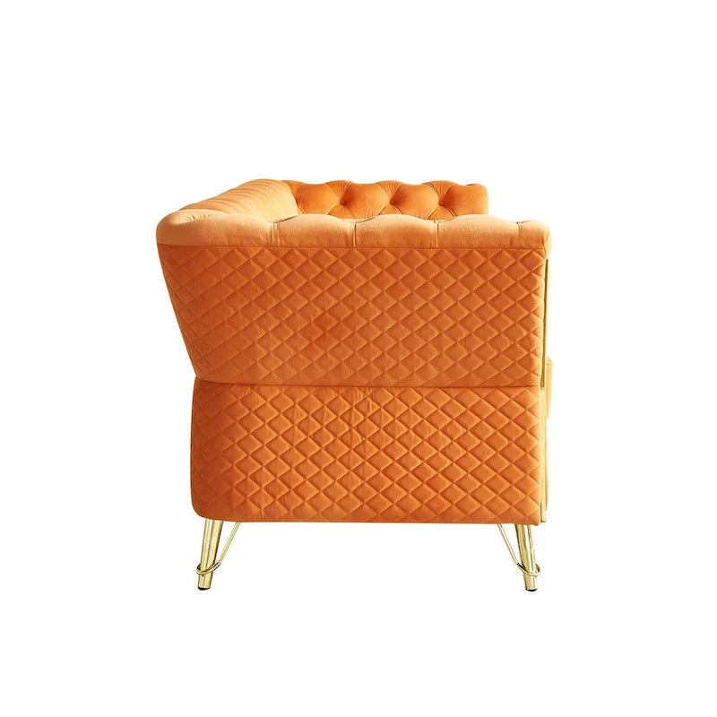Aksamitna sofa pikowana w stylu mid-century, 87.4"