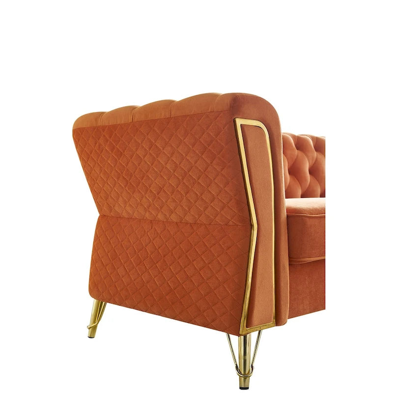 Aksamitna sofa pikowana w stylu mid-century, 87.4"