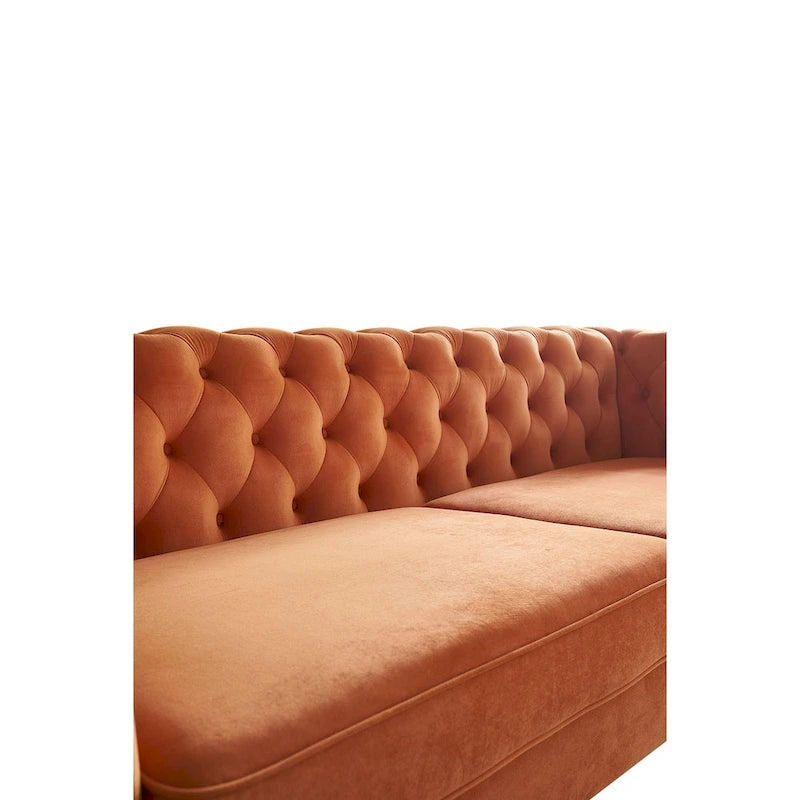 Aksamitna sofa pikowana w stylu mid-century, 87.4"