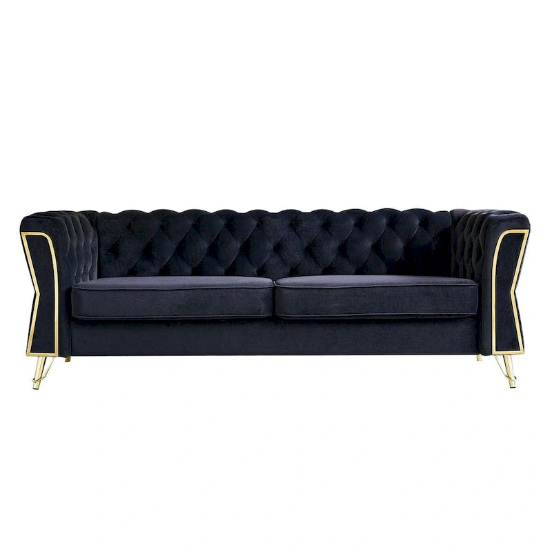 Aksamitna sofa pikowana w stylu mid-century, 87.4"